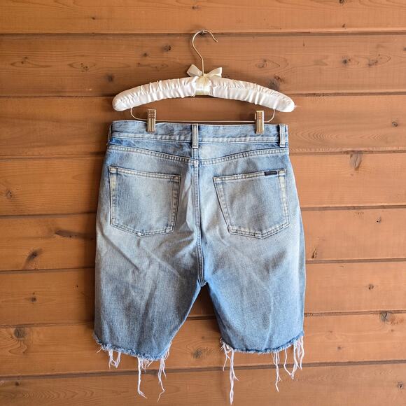 Saint Laurent Short Jean Denim Raw Hem Light Winter Blue 29 Distressed Bermuda - Picture 3 of 12